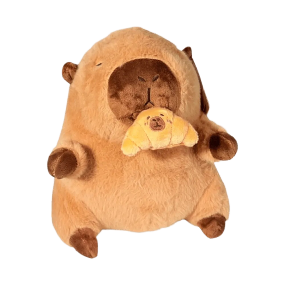 Capybara plush wearing croissant hat
