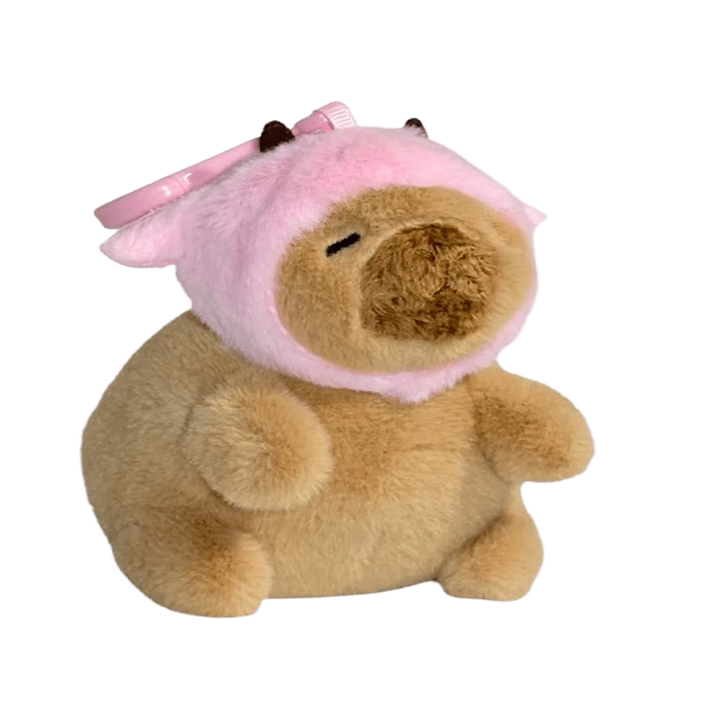 Strawberry Milk Cow Capybara plush in cute costume