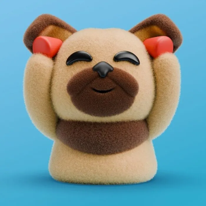 3D plush dog character design rendering