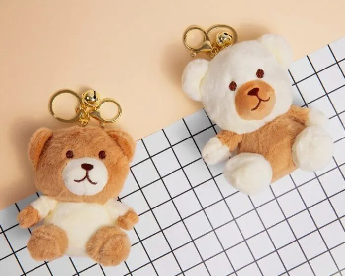Cute fluffy bear plush toys with accessories
