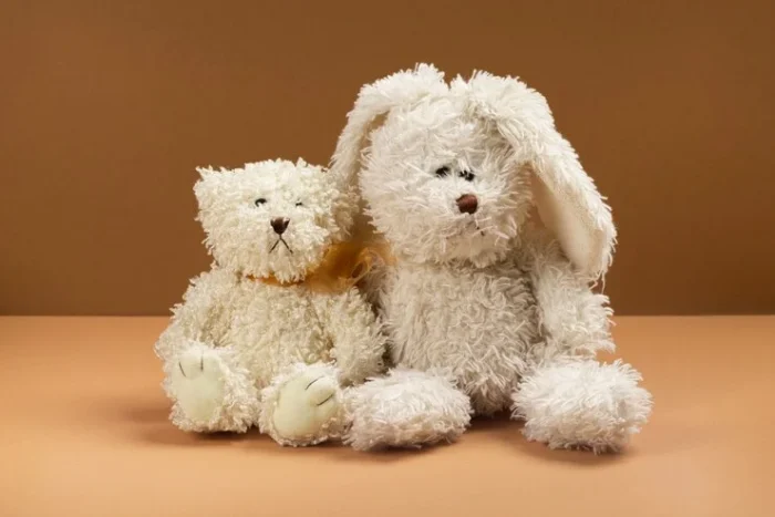 Cute plush toy arrangement with accessories