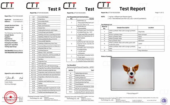 Plush toy safety test passed certification